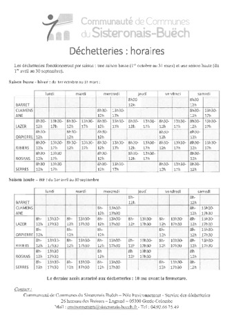 Horaires déchetterie